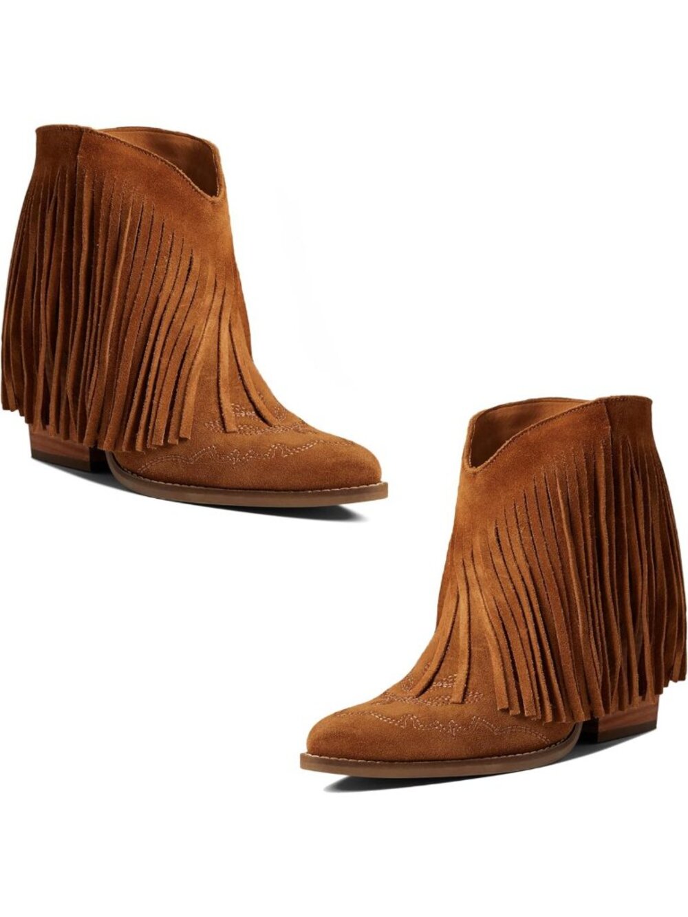 Retro Fringe Cowboy Ankle Boots for Women - Chunky Heel, Zipper, Suede, Size